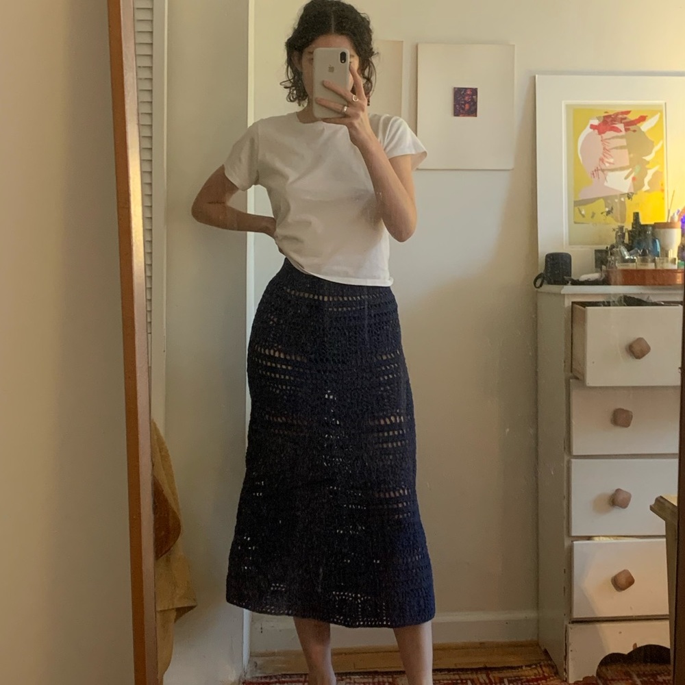STAUD blue crochet skirt